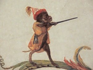 Chantilly, Kasteel: Een detail van de decoratie in de Grande Singerie door Christophe Huet, 1737